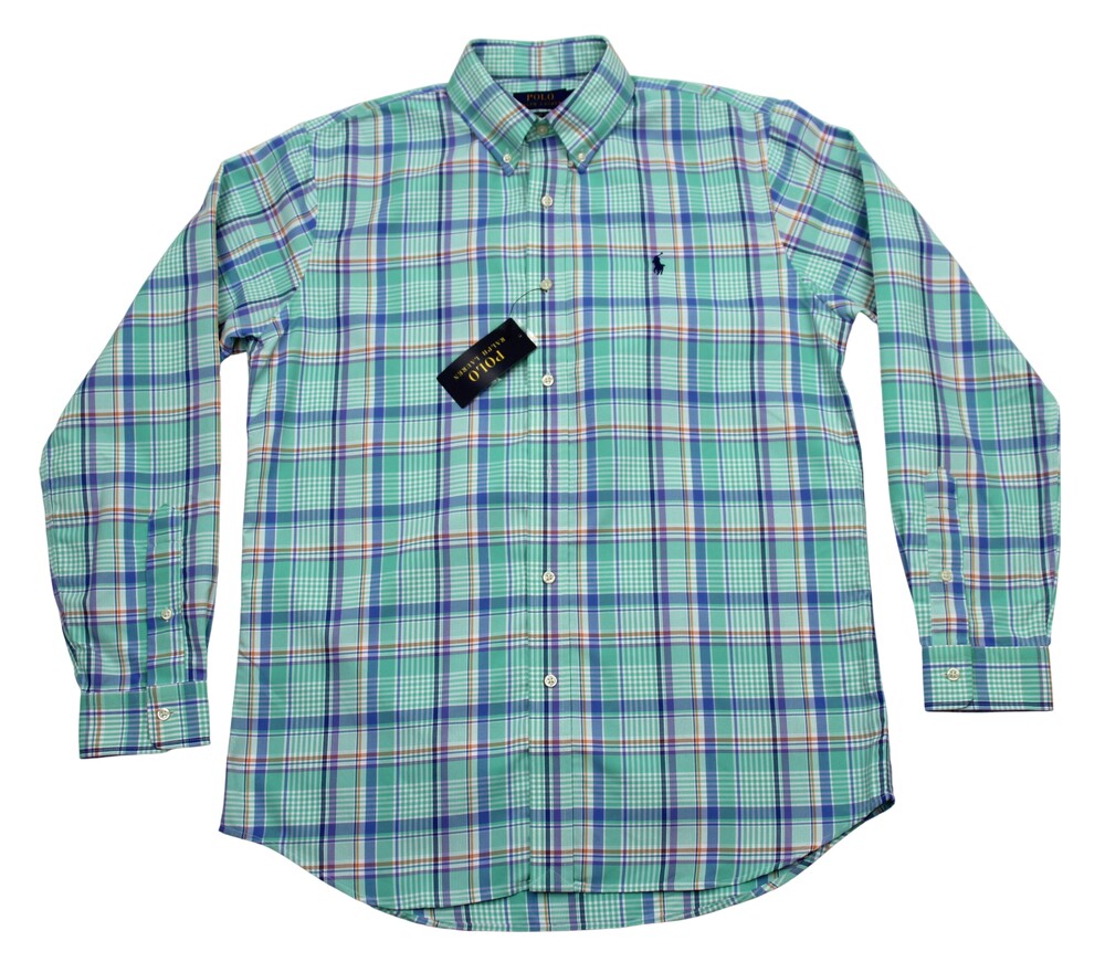 Polo Ralph Lauren Shirt Mens Medium Green Plaid Classic Fit Button Down New